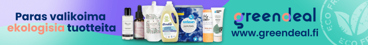 greendeal mainosbanneri, jossa ekologisia tuotteita rivissä